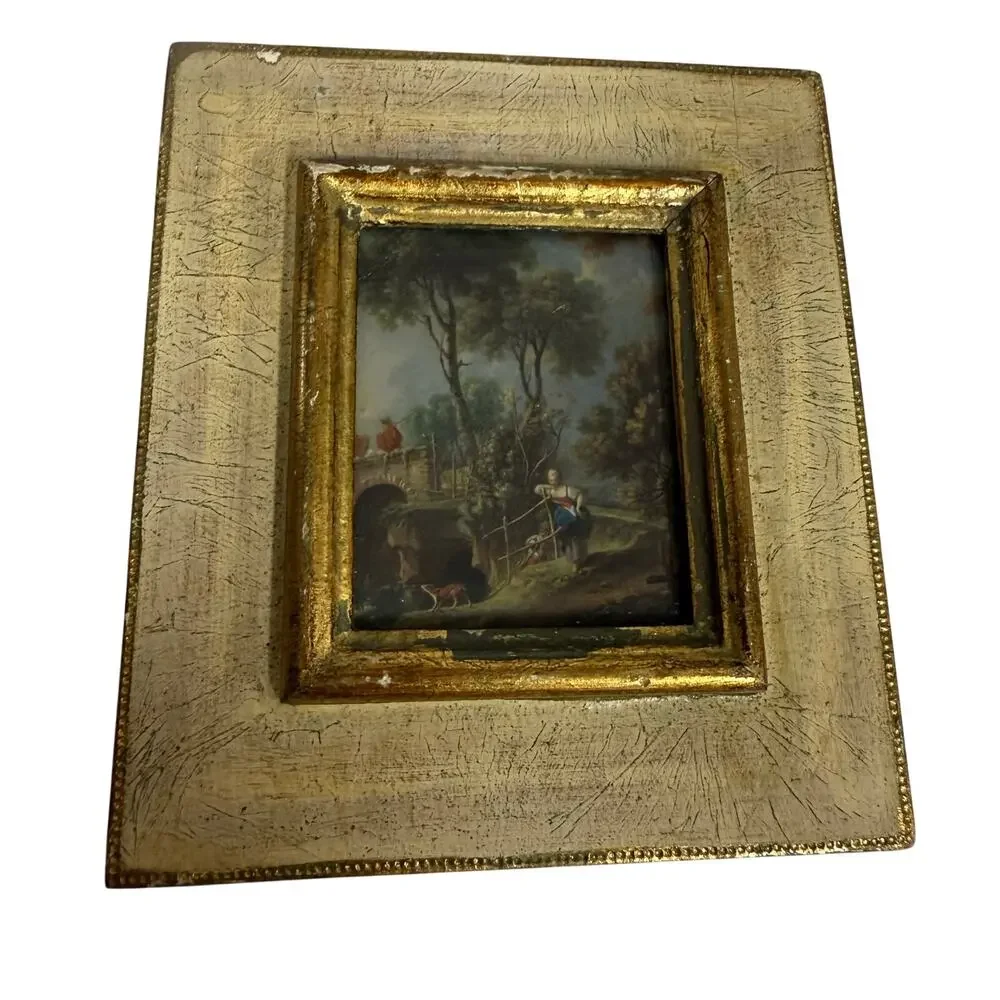 VTG Gold Gilt Florentine Framed Art Print Francois Boucher “The Bridge” Italy